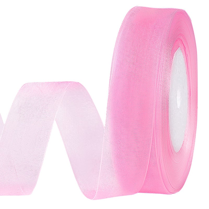 Molshine 50yd 1-inch Premium Quality Shimmer Sheer Organza Ribbon-Pure Color (Pink) - Image 1
